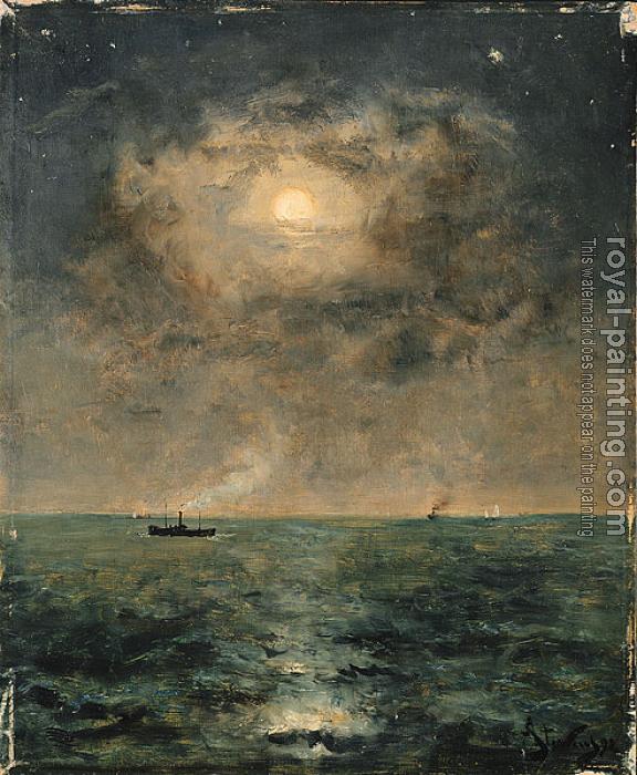 Alfred Stevens : Moonlit seascape